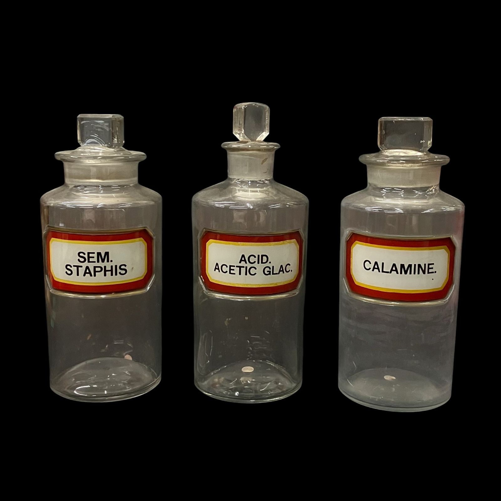 アンティーク薬瓶 3本セット ラベル付きガラスジャー 薬局ボトル 薬剤瓶 蓋付き インテリア