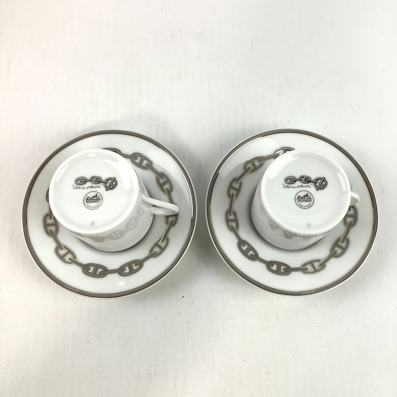 HERMES エルメス デミタスカップ＆ソーサー2客セット シェーヌダンクル プラチナ き WWW_OPDRERGINERDOGAN_COM