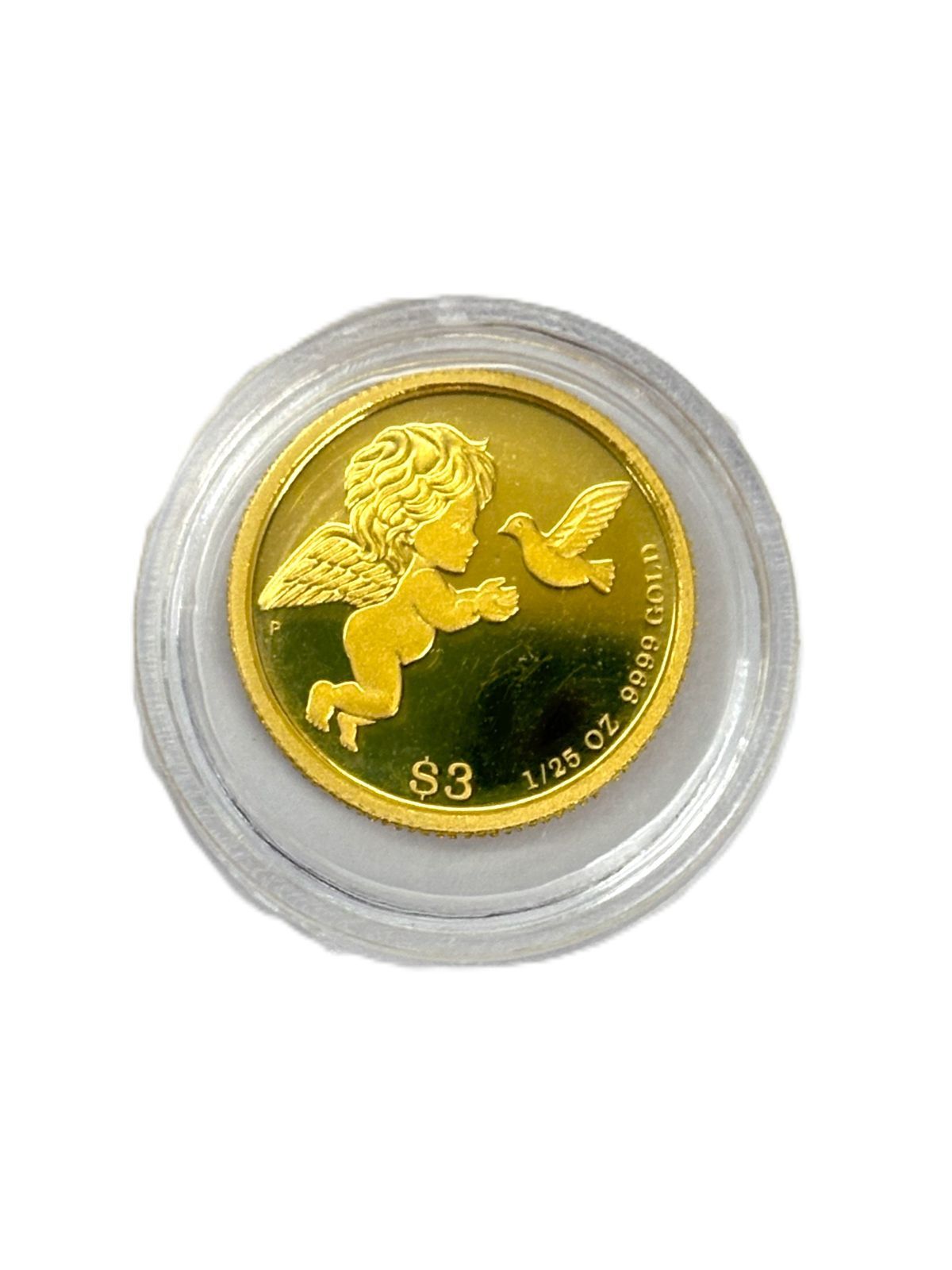 K 24 コインケース付き ツバル エンジェルコイン 鳩 3ドル 1 25オンス 2 g