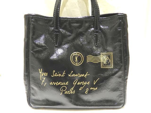 イヴサンローラン トートバッグ Yメール 197699 ブラック エナメル ハンドバッグ レディース YVESSAINTLAURENT 7K
