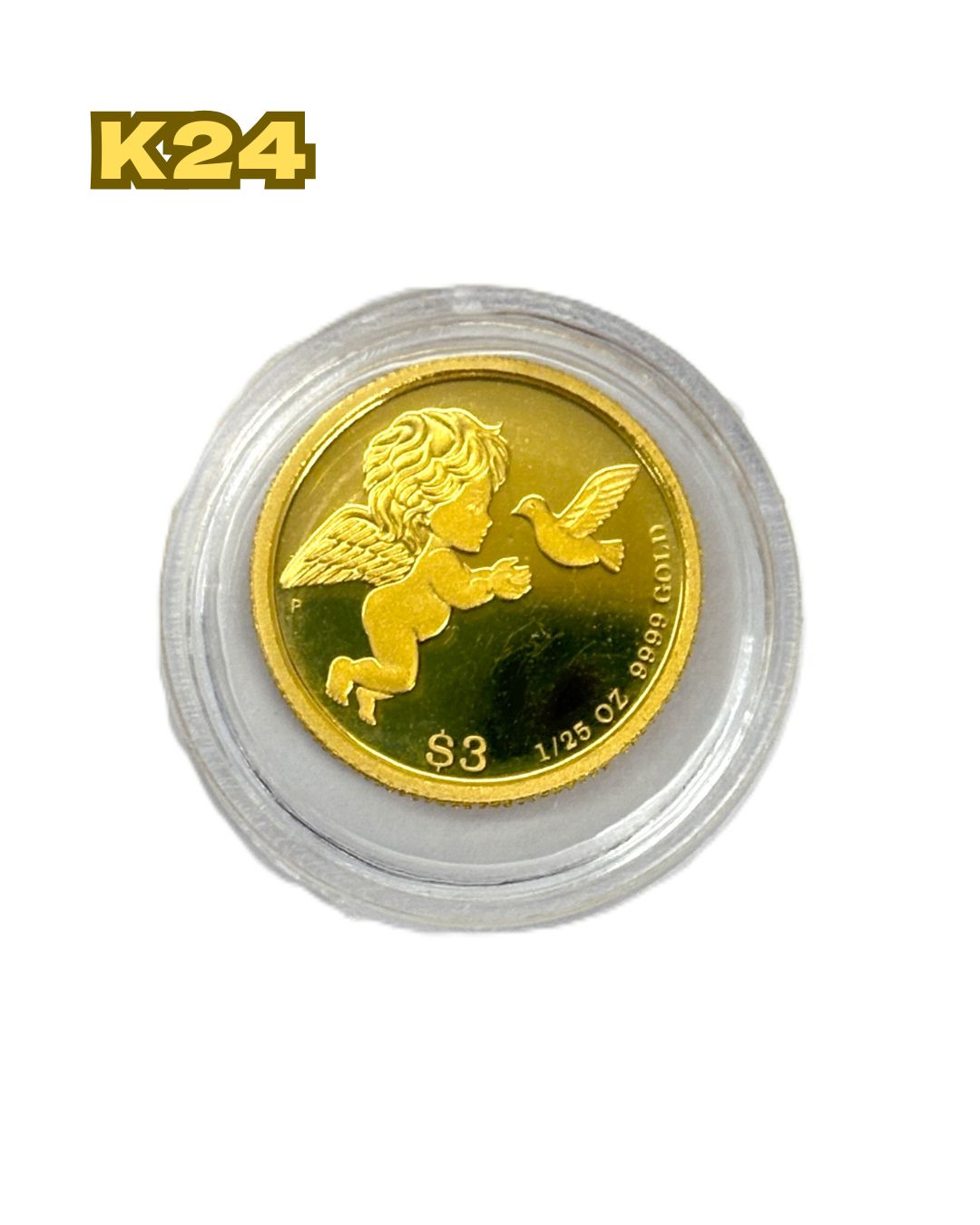 K 24 コインケース付き ツバル エンジェルコイン 鳩 3ドル 1 25オンス 2 g