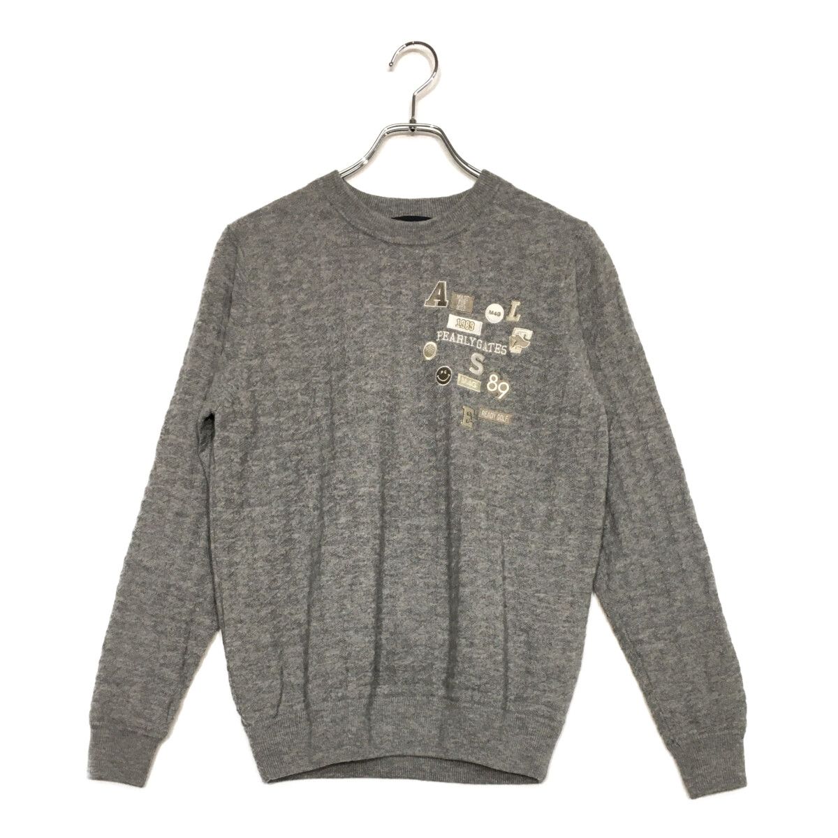 レディース パーリーゲイツ PEARLY GATES セーター 1 M グレー 裏地付き 長袖 クルーネック 織柄