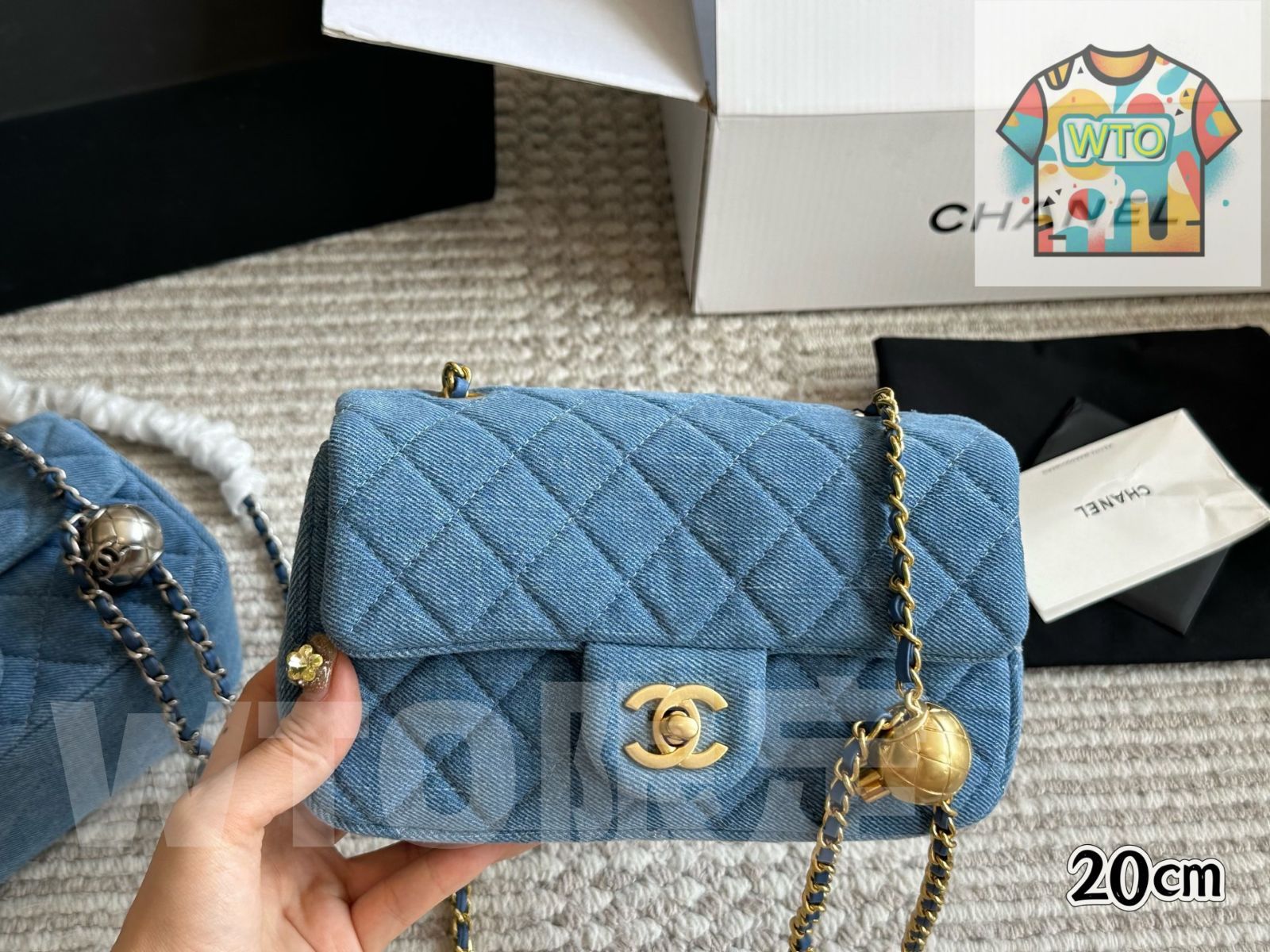 今日 Chanel デニム ゴールドボール クラシックフラップ 20cm-WTO輸入1