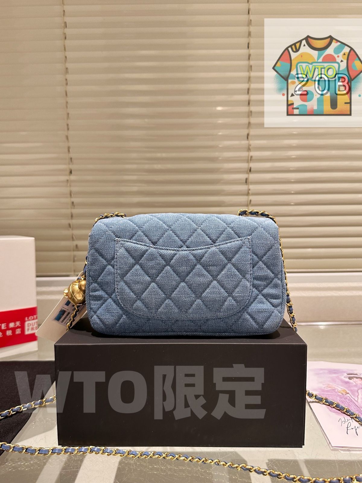 今日 Chanel Denim G Ball Square Fat シャネル デニム ゴールドボール スクエアファット ラージバッグ 20×15cm -WTO輸入1