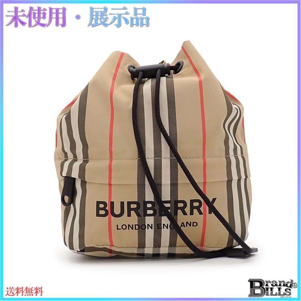 バーバリー フィービー アイコンストライプ ドローコードポーチ バッグ 巾着 ナイロン アーカイブベージュ 8032188