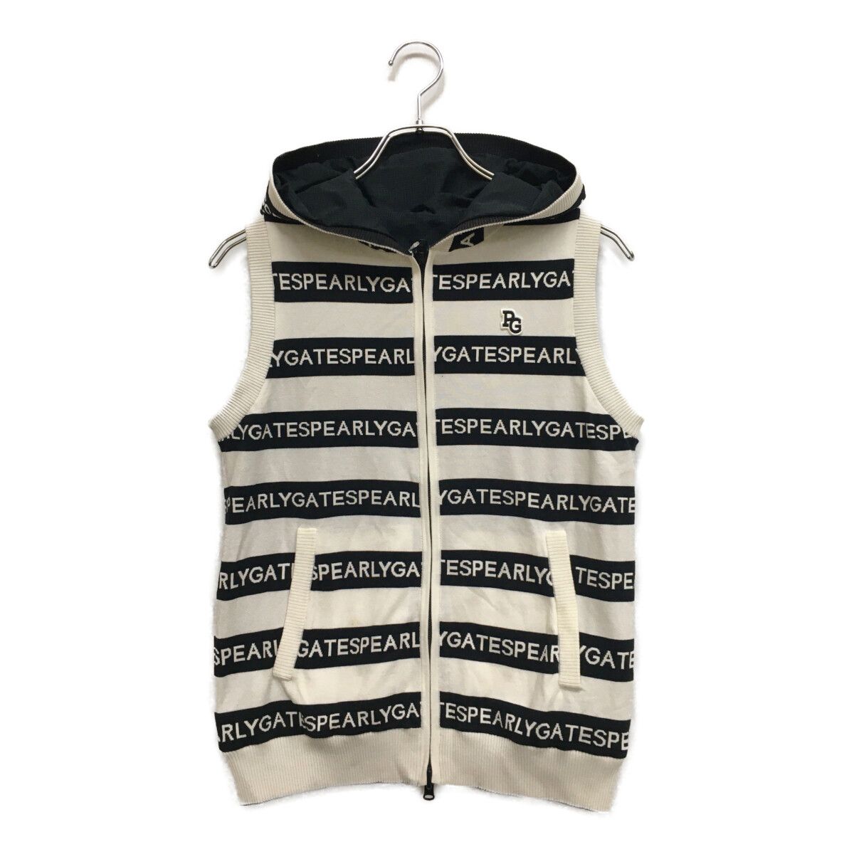 レディース パーリーゲイツ PEARLY GATES ベスト 1 M 白×紺 紺 ボーダー リバーシブル ダブルジップ