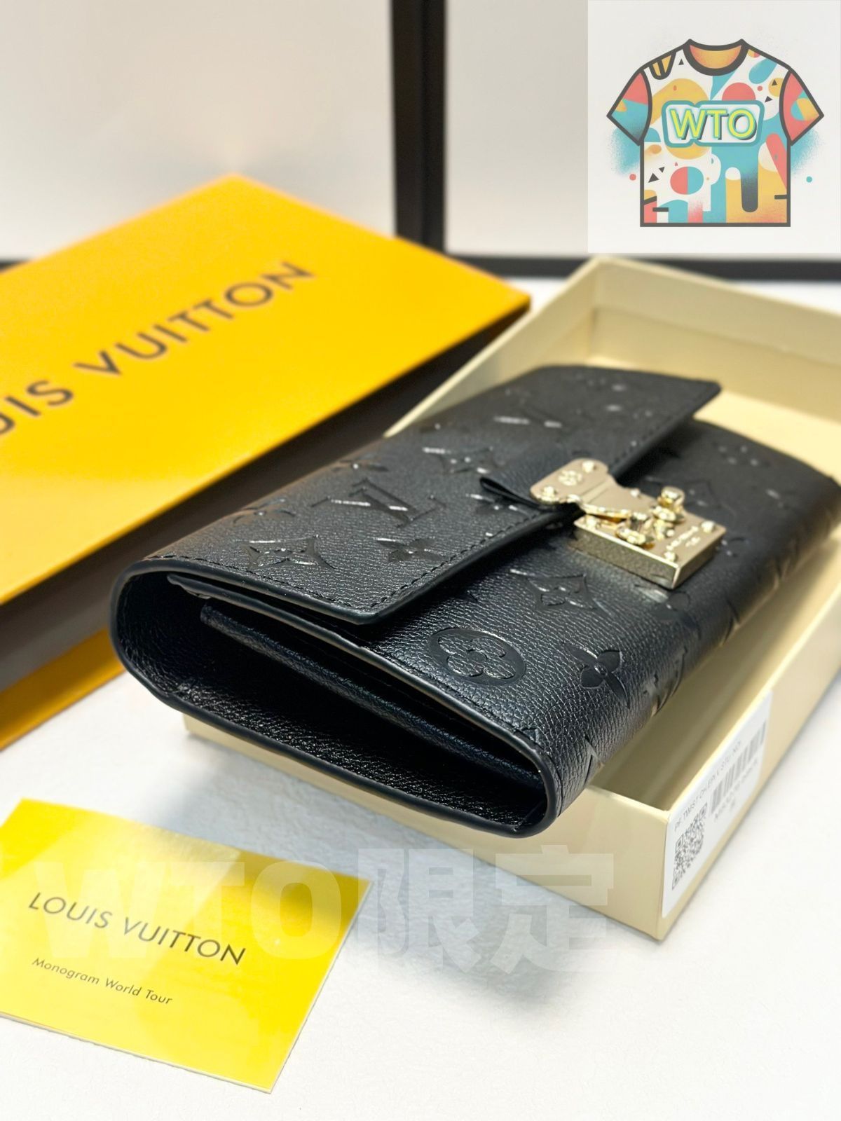 LVルイ ヴィトン 財布16個クレジットカードスロット-ジッパー付きコイン袋1個-ステープレート付き大仕切り2個-S字ロック-Monogram Empreinteエンボス牛革-牛革裏地 金色金属財布カードバッグ -WT0輸入