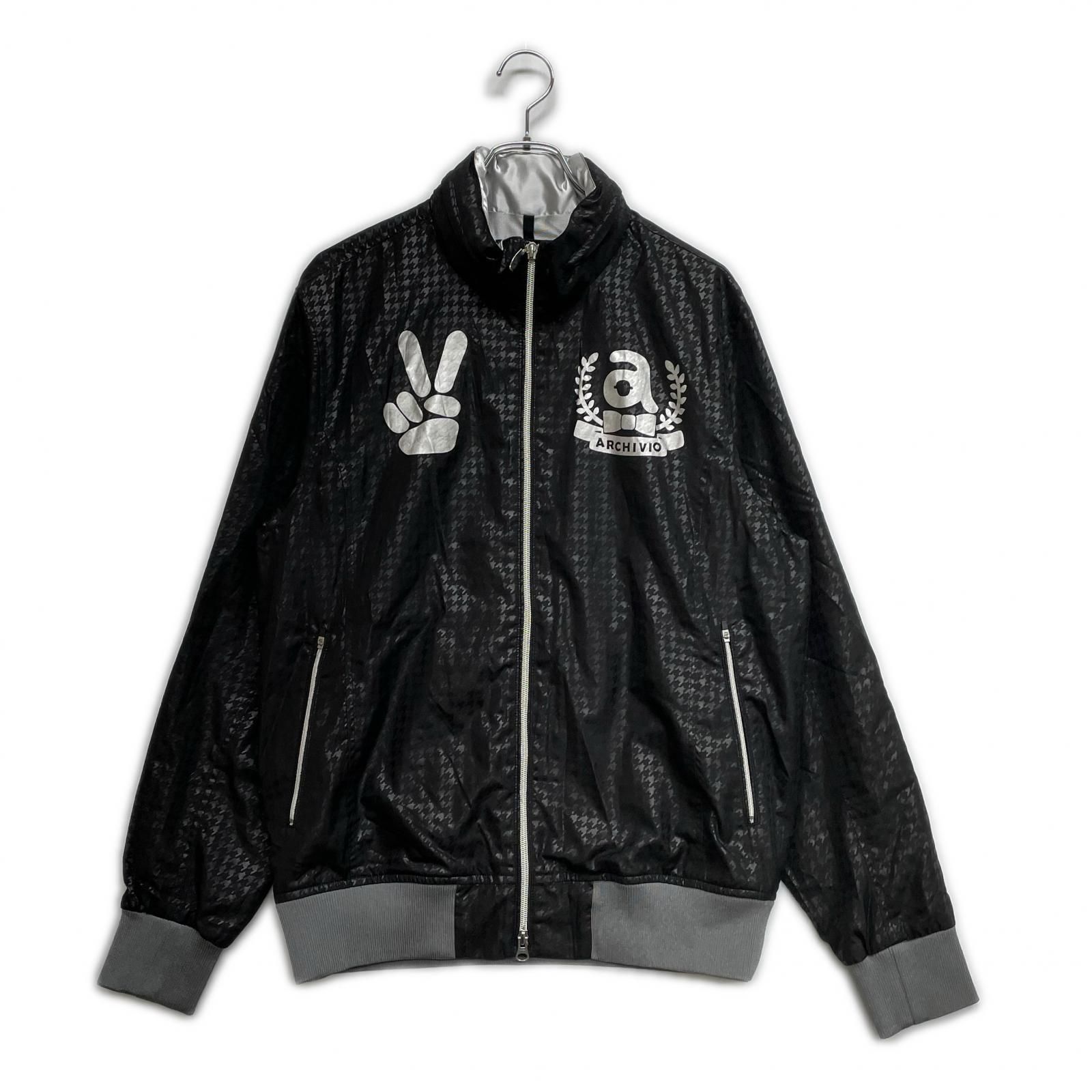 メンズ アルチビオ archivio フルジップアウター 50 LL 黒系 ブラック 銀色裏地 千鳥格子柄