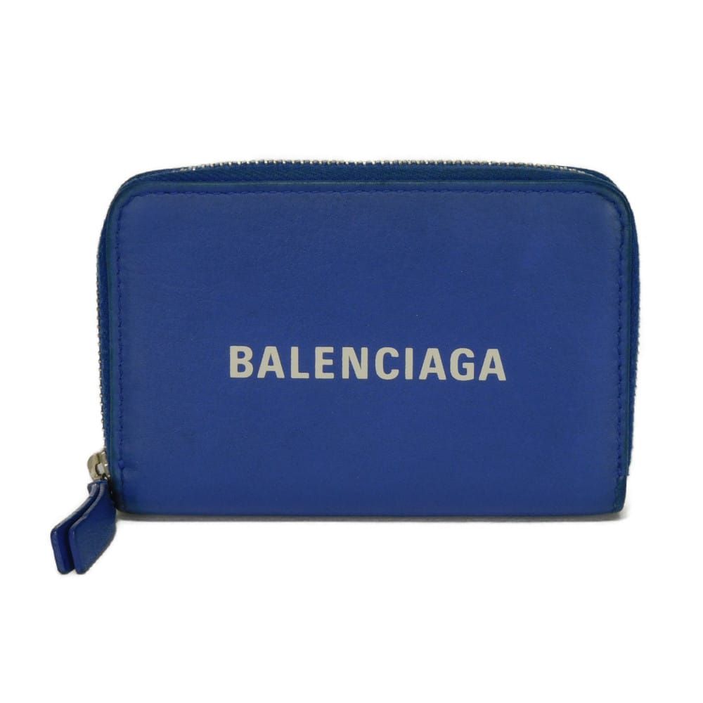 BALENCIAGA バレンシアガ エブリデイ コイン カードケース スムース カーフ ラウンドファスナー コンパートメント パスケース 小銭入れ 財布 ミニウォレット 新ロゴ ブルー コインケース 505049 DLQHN 4265