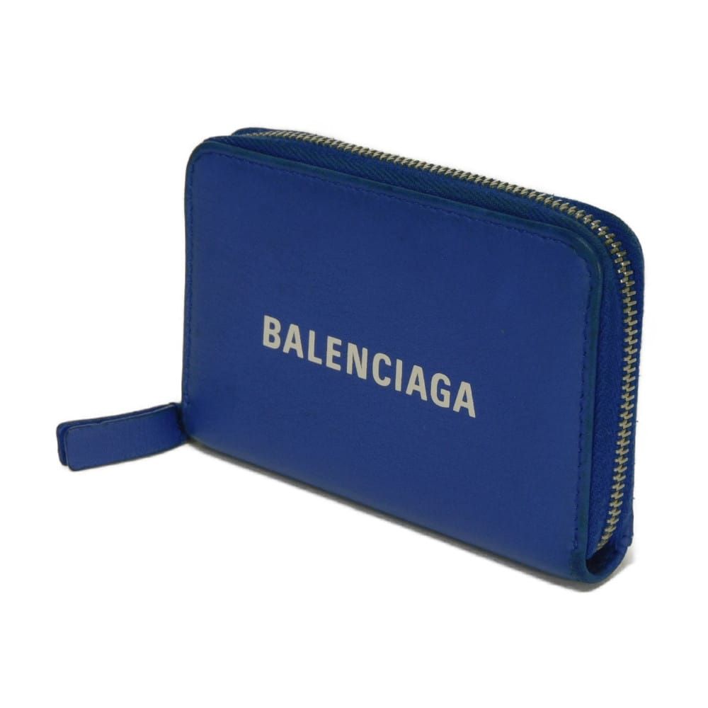 バレンシアガ エブリデイ コイン カードケース スムース カーフ ラウンドファスナー コンパートメント パスケース 小銭入れ 財布 ミニウォレット 新ロゴ ブルー コインケース 505049 DLQHN 4265