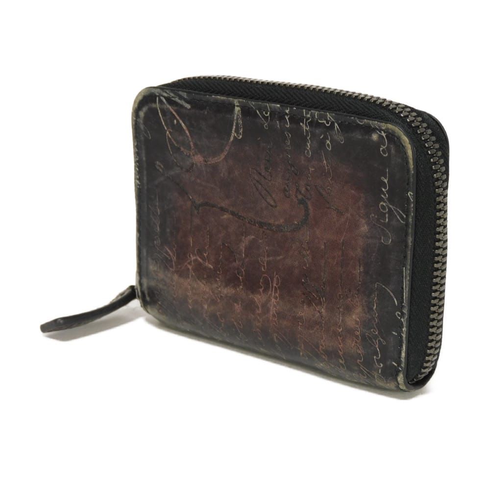 Berluti ベルルッティ ワパ スクリットレザー ジップ コインパース 旧ロゴ ワインレッド ブラック ラウンドファスナー コンパートメント カードケース 小銭入れ 財布 カリグラフィ ヴェネチアレザー ボルドー コインケース