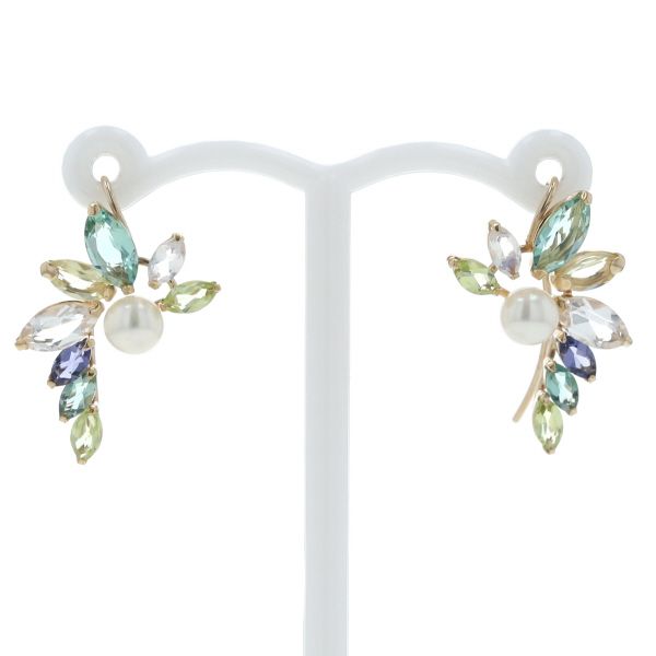 K10YG イヤークリップ イヤリング 真珠 ムーンストーン ペリドット アイオライト マーキス リーフ 仕上済 zz
