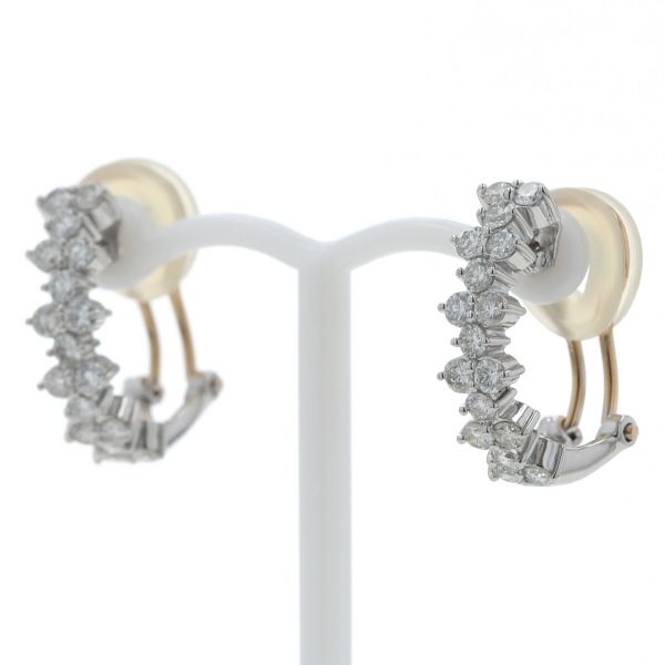 Pt 900 K 18 PG コンビ ピアス イヤリング ダイヤモンド 0.56 ct 2 WAY ライン ハーフフープ 仕上済 zz