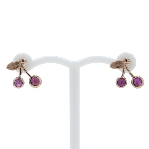 チェリー型Pt. ルビーピアス K18PG ピンクゴールド ピアス ルビー さくらんぼ チェリー モチーフ