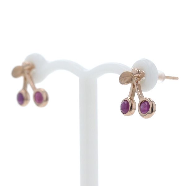 K18PG ピンクゴールド ピアス ルビー さくらんぼ チェリー モチーフ