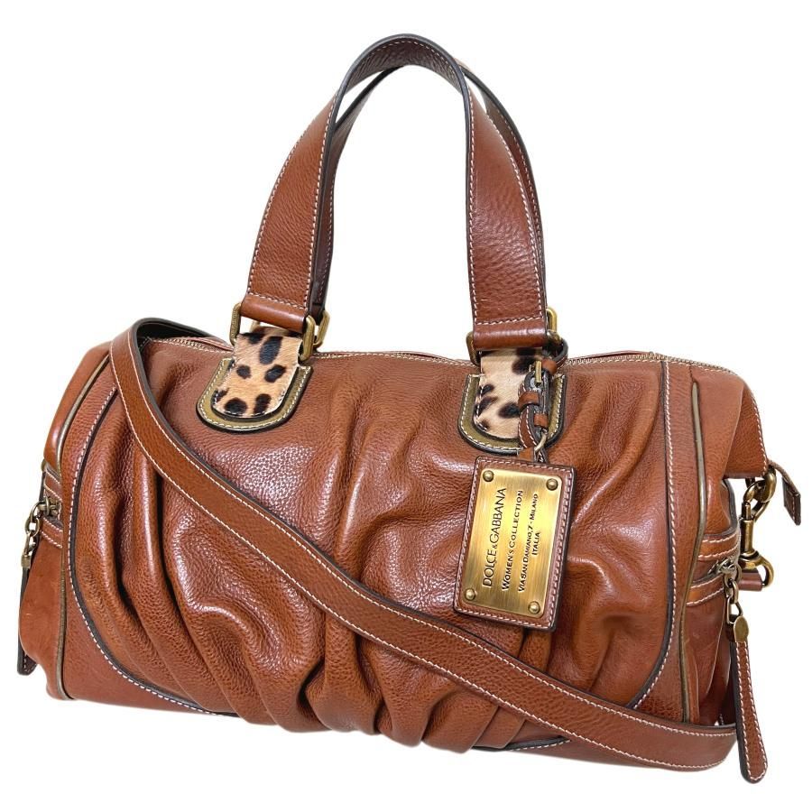 DOLCE-GABBANA ドルチェ&ガッバーナ バッグ レザー ハラコ レオパード ボストン 2WAY ブラウン