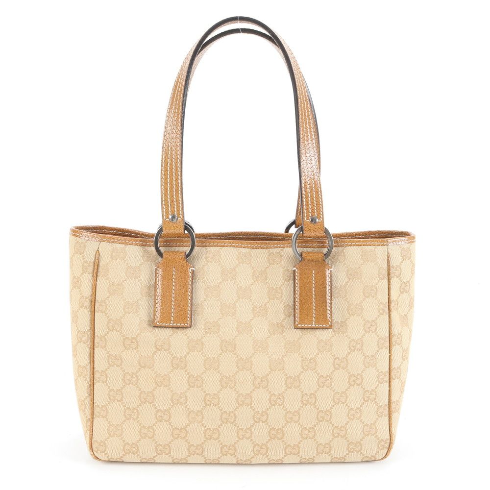 グッチ GG キャンバス レザー トート バッグ 肩掛け ショルダー ハンド 113017 ブラウン 茶色 レディース RRE CZ14-8