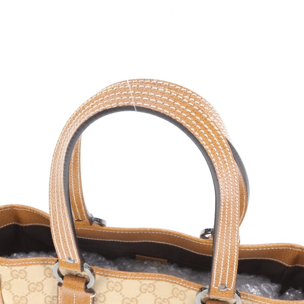 グッチ GG キャンバス レザー トート バッグ 肩掛け ショルダー ハンド 113017 ブラウン 茶色 レディース RRE CZ14-8