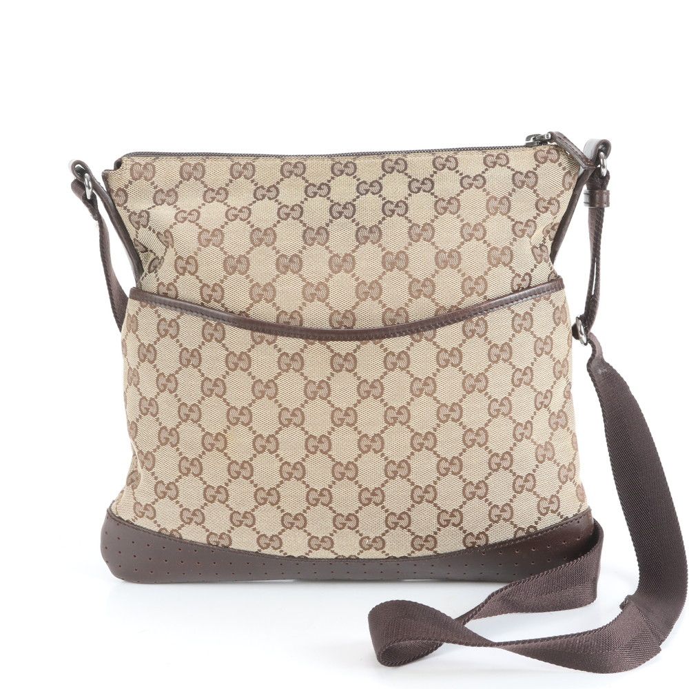 グッチ GG キャンバス レザー ショルダーバッグ 斜め掛け メッセンジャー 145857 ブラウン 茶色 メンズ RRE CZ30-10