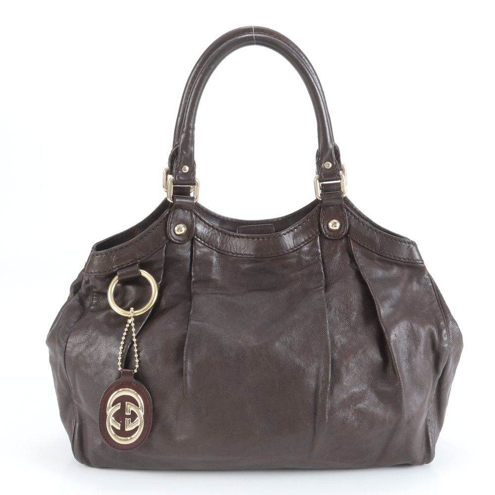 グッチ スーキー レザー トート バッグ 肩掛け ショルダー 211944 ブラウン 茶色 ゴールド 金具 レディース RRE CZ 14 5