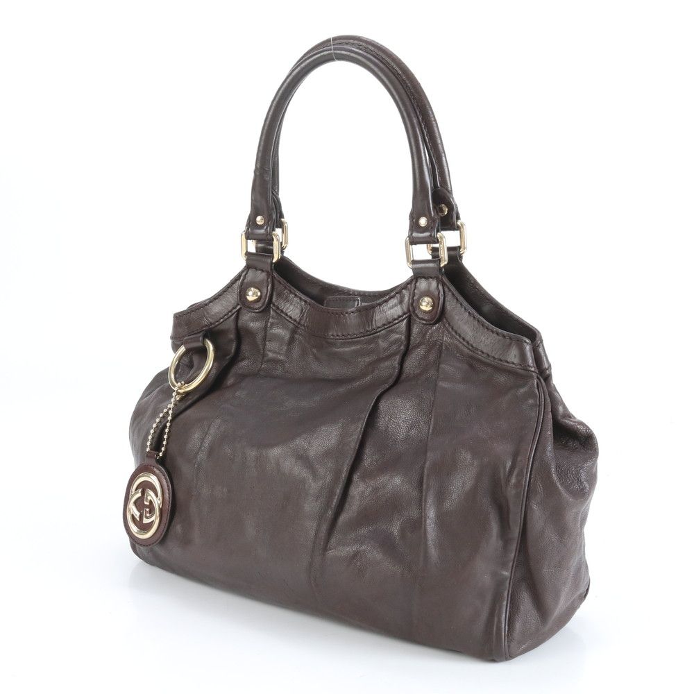 グッチ スーキー レザー トート バッグ 肩掛け ショルダー 211944 ブラウン 茶色 ゴールド 金具 レディース RRE CZ14-5