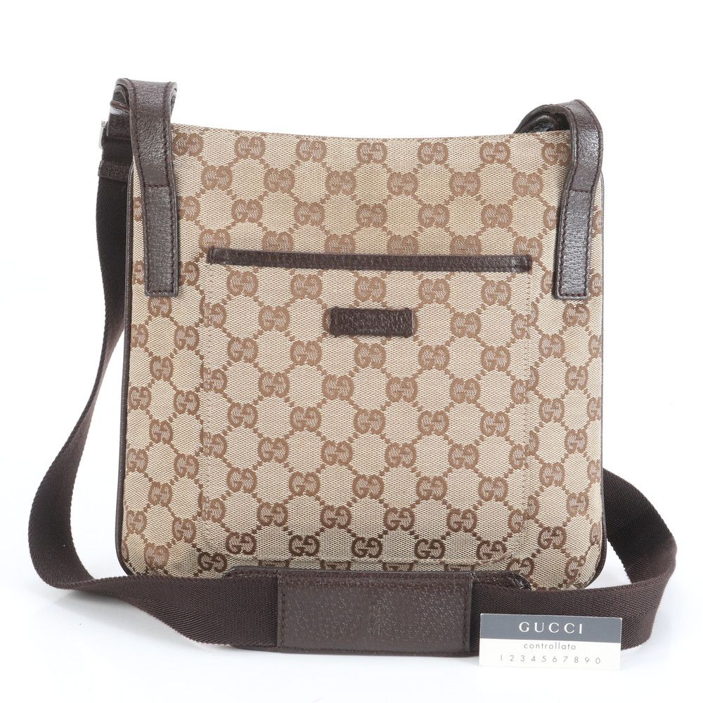グッチ コントロールカード付 GG キャンバス 122793 レザー ショルダーバッグ 斜め掛け メッセンジャー メンズ RRE CZ15-1