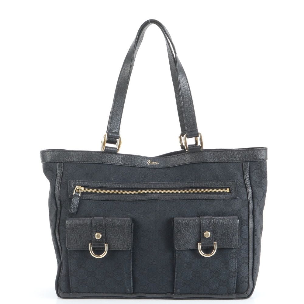 グッチ GG キャンバス アビー レザー トート バッグ 肩掛け ショルダー 146247 ブラック 本革 レディース RRE CZ29-8