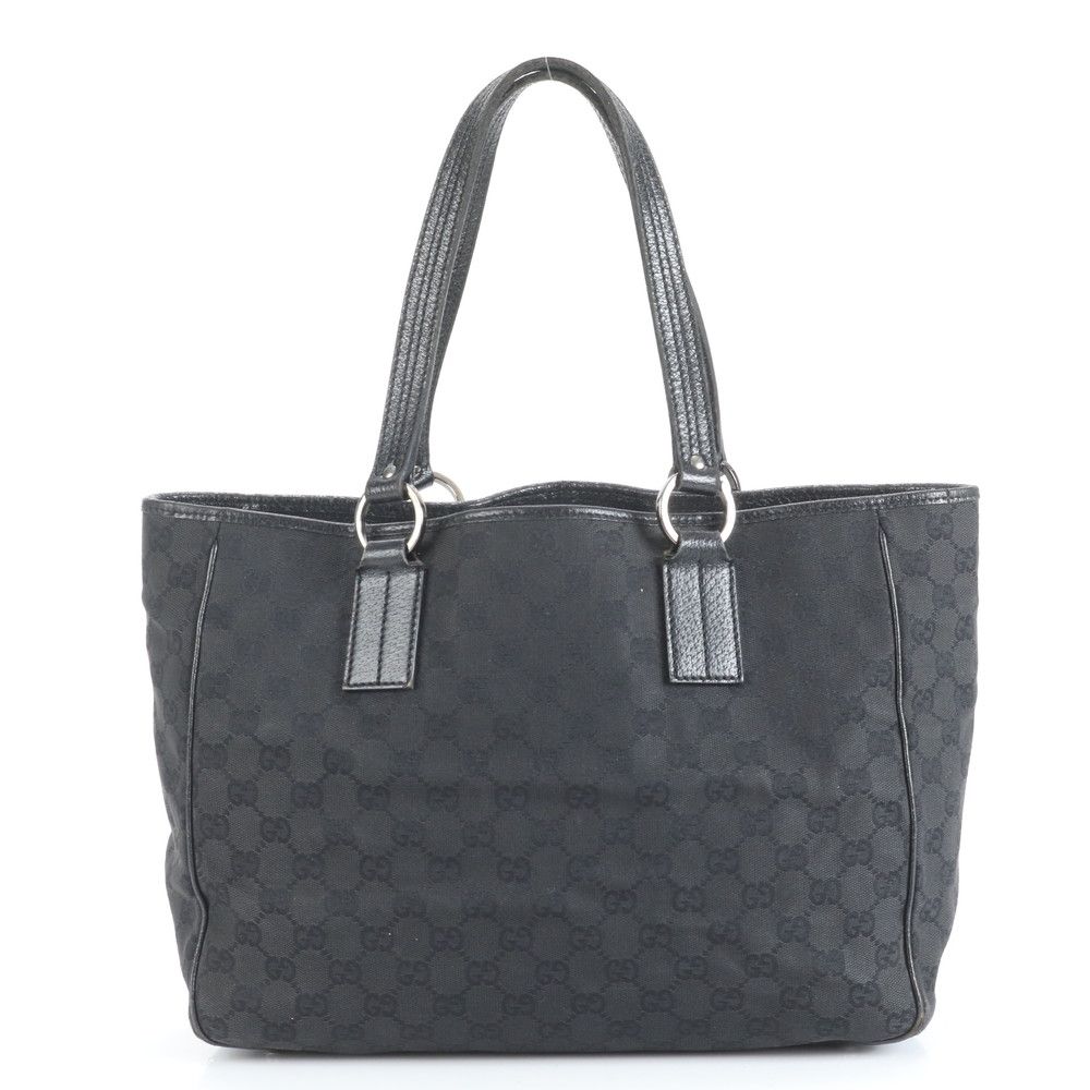 グッチ GG キャンバス レザー トート バッグ 肩掛け ショルダー 113017 ブラック 黒 ハンド A4 レディース RRE CZ30-6