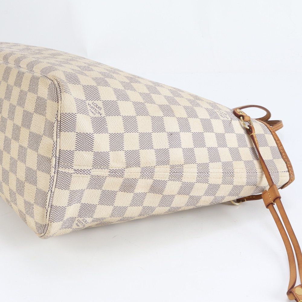 茶色がかった ルイヴィトン ダミエ アズール ネヴァーフル MM N51107 レザー トート バッグ 肩掛け ショルダー A4 レディース EEE CZ28-1 お洒落コーデ