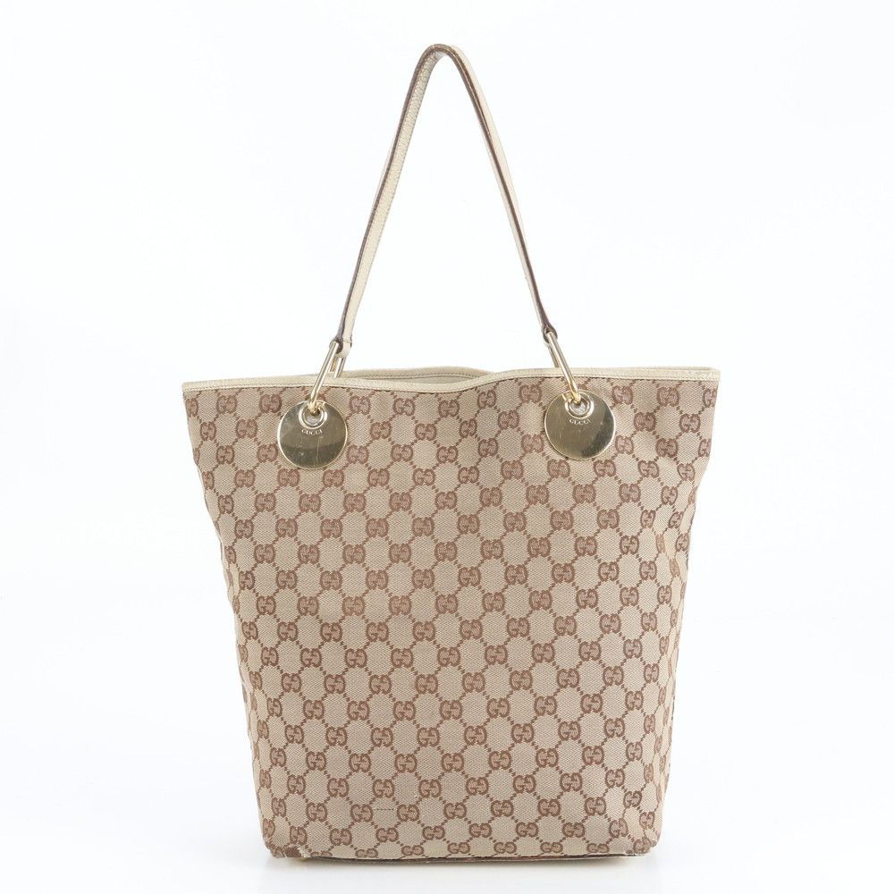 グッチ GG キャンバス エクリプス レザー トート バッグ 肩掛け ショルダー 120836 ブラウン 茶色 本革 レディース EEE CZ28-10