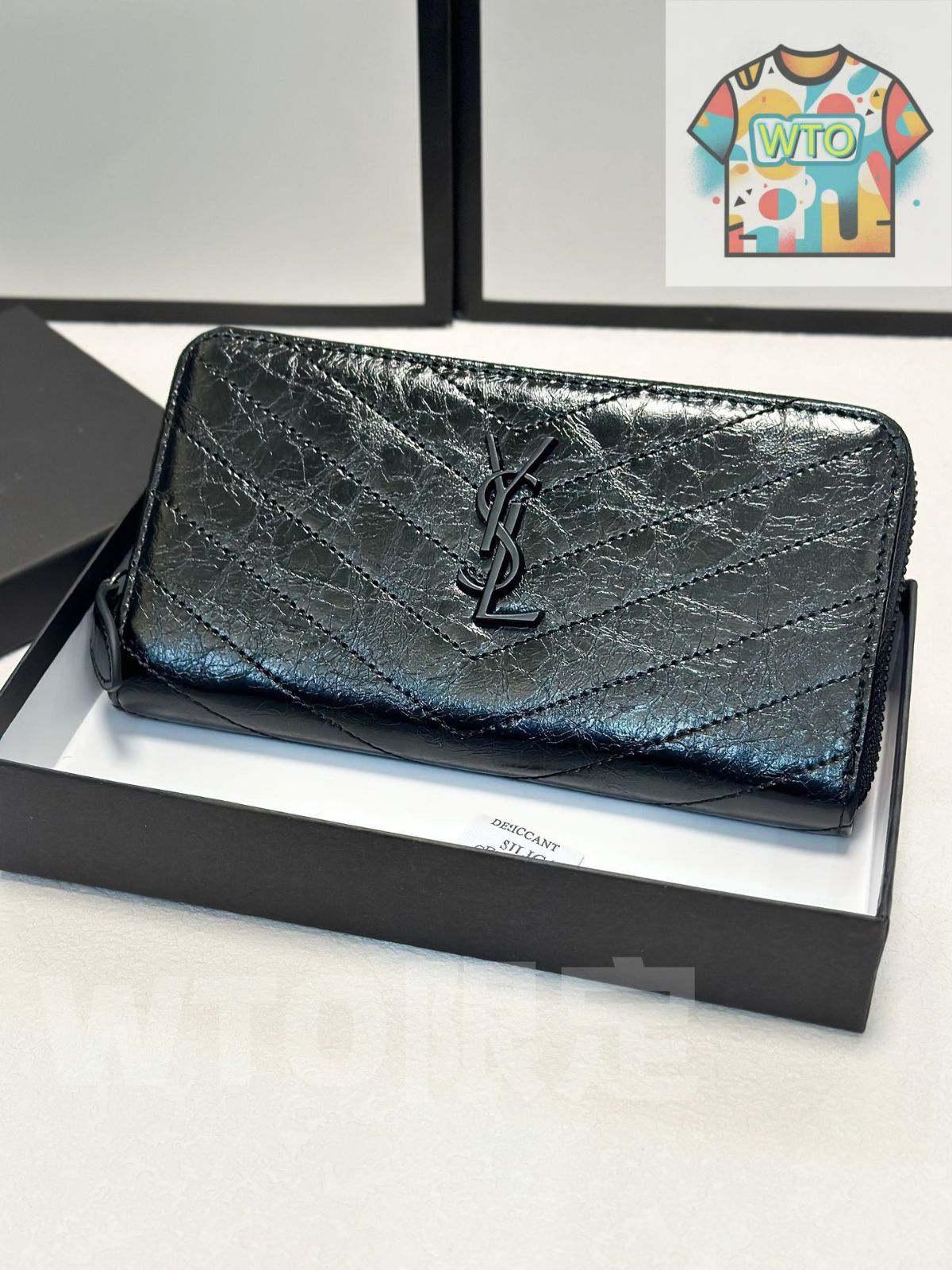 イヴ サンローラン シングルジップウォレット 19×10cm オイルドレザー ボックス付き -WT0輸入