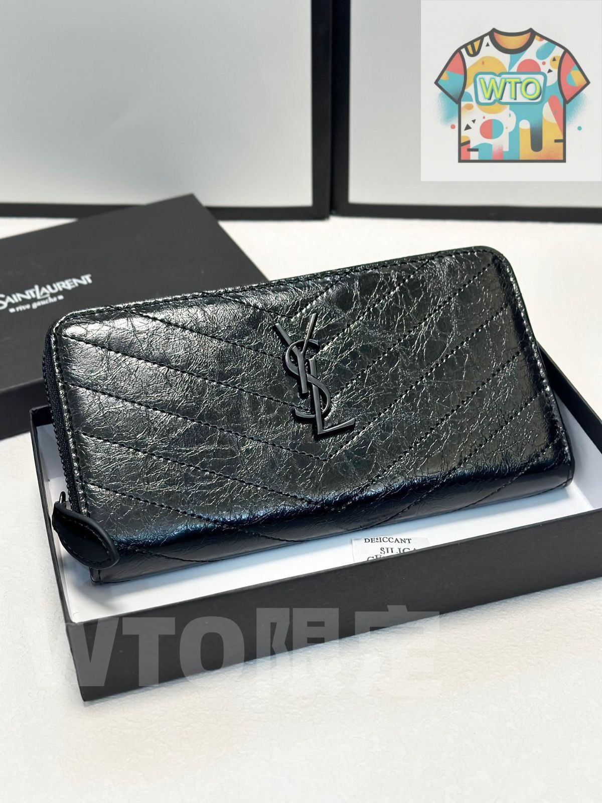 イヴ サンローラン シングルジップウォレット 19×10cm オイルドレザー ボックス付き -WT0輸入