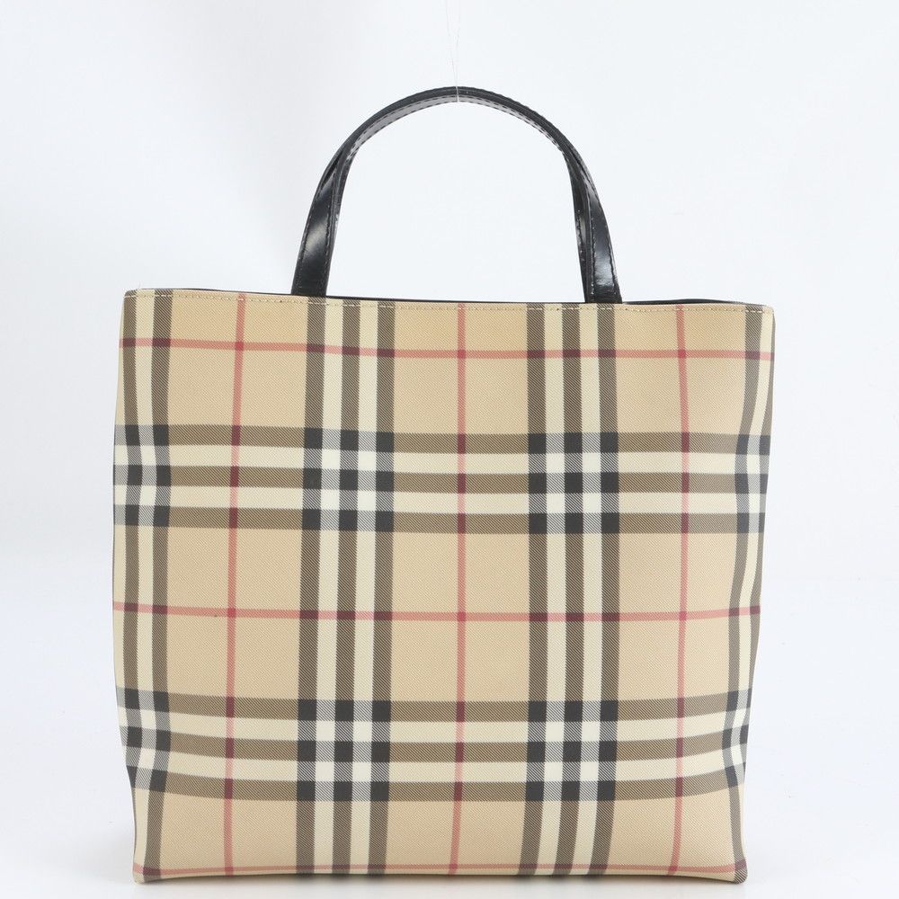 バーバリー ノバ チェック レザー トート バッグ 肩掛け ショルダー ハンド ベージュ レディース EEE CZ29-3