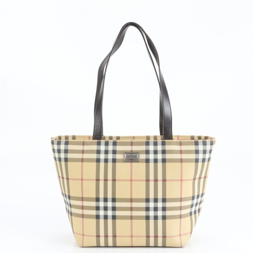 バーバリー ノバ チェック レザー トート バッグ 肩掛け ショルダー ハンド ベージュ ブラック 黒 レディース EEE CZ29-5