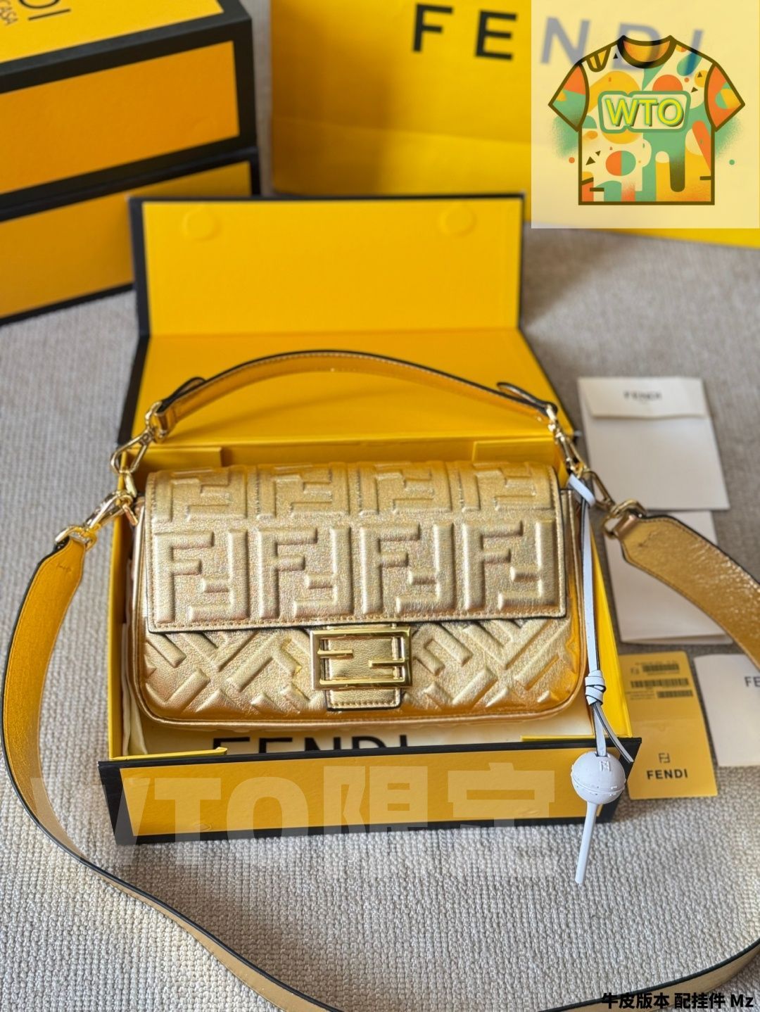 フェンディ バゲット ミディアムサイズ 25cm 17cm レザーバージョン チャーム付き -WT0輸入