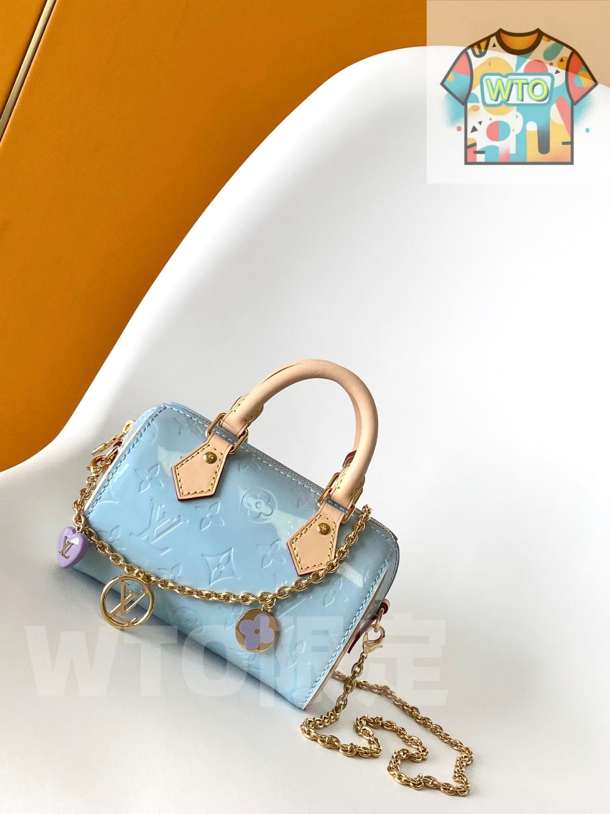 Nano Speedy ミニバッグ モノグラムヴェルニレザー ブルー ピンク ローズ 感あるデザイン -WT0輸入