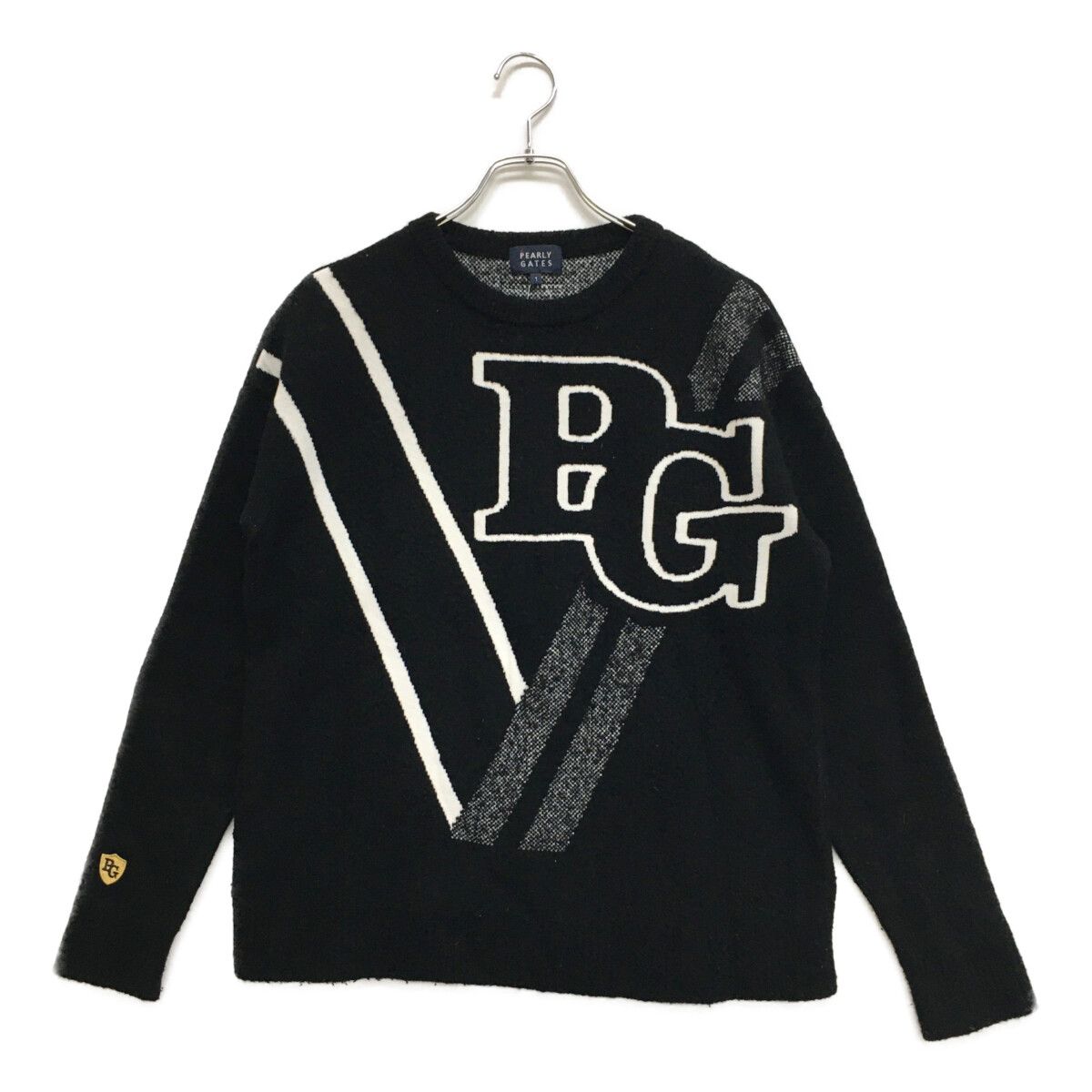 レディース パーリーゲイツ PEARLY GATES セーター 1 M 黒 ブラック クルーネック ロゴ