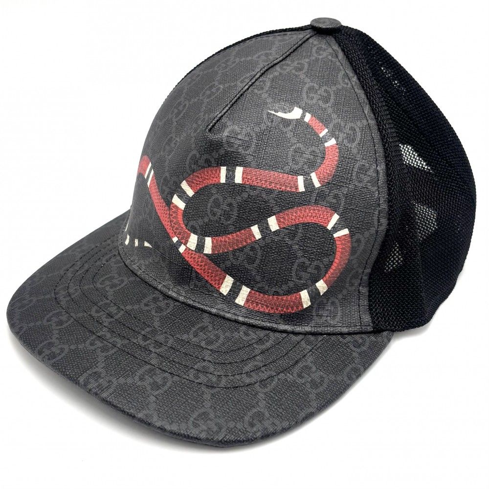 グッチ キャップ ユニセックス GGスプリーム ベースボールキャップ ファッションアイテム メッシュ スネーク 蛇 Sサイズ 帽子 メンズ レディース GUCCI ブラック 黒 レッド 赤 ゴールド金具 オールシーズン 品