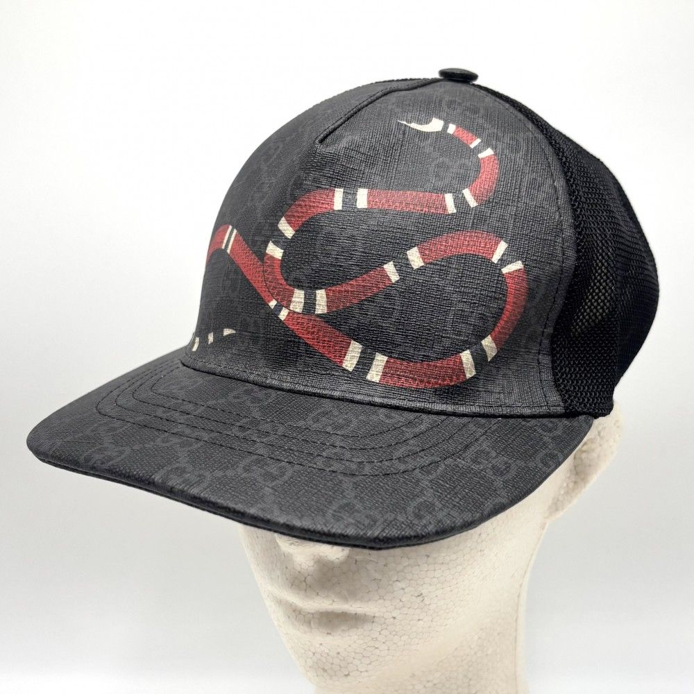 グッチ キャップ ユニセックス GGスプリーム ベースボールキャップ ファッションアイテム メッシュ スネーク 蛇 Sサイズ 帽子 メンズ レディース GUCCI ブラック 黒 レッド 赤 ゴールド金具 オールシーズン 品