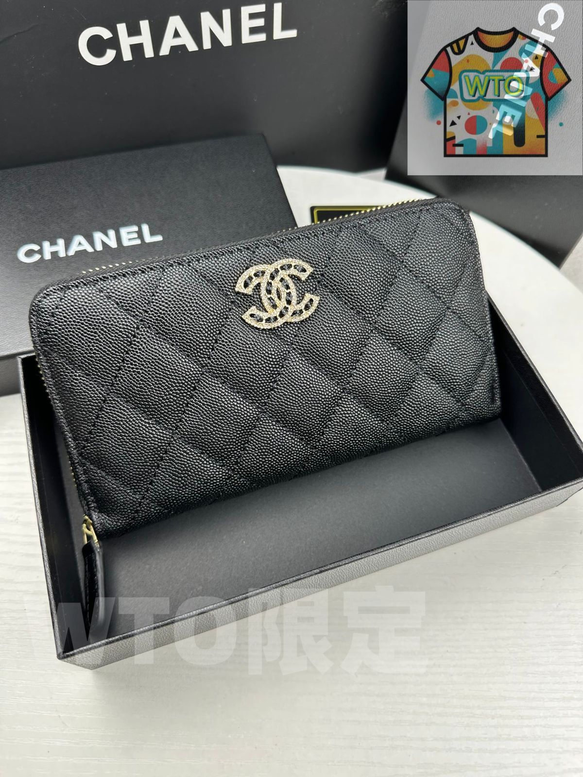 今日 シャネル ジップ ロングウォレット ルーゴデザイン レザー使用 ダイヤモンドアクセントが美しい -WT0輸入