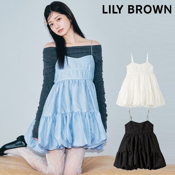 10 OFF リリー ブラウン LILY BROWN ワンピース 25秋冬 ジャカードバルーンミニワンピース ミニ丈 ノースリーブ lwfo255033