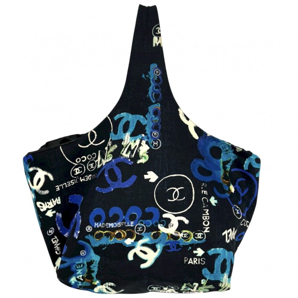 シャネル ハンドバッグ レディース ハワイ ココマーク 肩掛け CHANEL キャンバス ブラック 黒 ブルー 青 シルバー金具 品