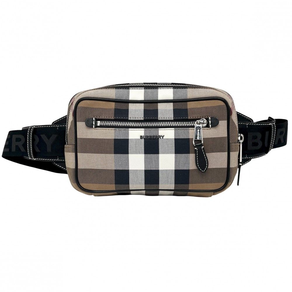 バーバリー ウエストバッグ ユニセックス チェック クロスボディバッグ 斜め掛け メンズ レディース BURBERRY コットン ポリアミド ブラウン 茶 ブラック 黒 シルバー金具 品