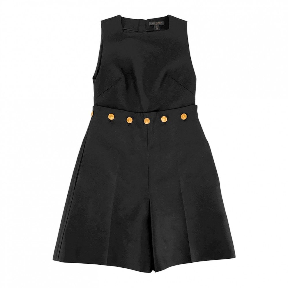 ルイヴィトン ワンピース レディース ノースリーブ ジップアップ オールインワン 服 アパレル LOUIS VUITTON 34 ブラック 黒 ゴールド金具 ウール シルク 春 夏 品