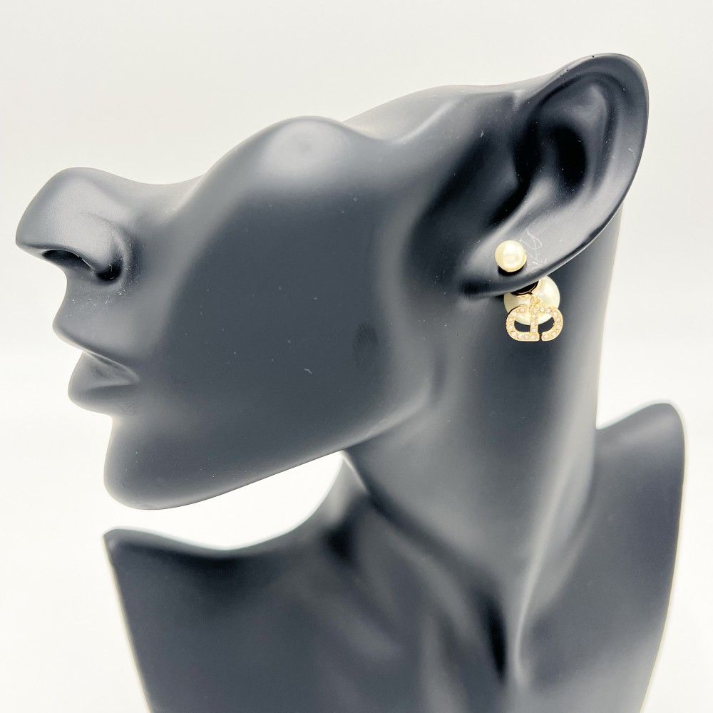 ディオール ピアス レディース CDロゴ トライバル スイング Dior Tribales フェイクパール クリスタル ホワイト 白 ゴールド金具 約5.4 g 品