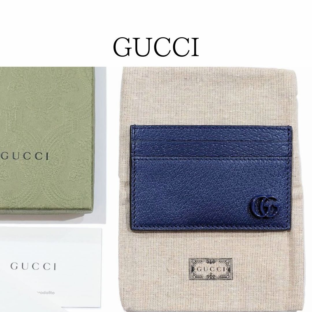 GUCCI グッチ GGマーモント ダブルG カードケース パスケース レザー ネイビー 657588