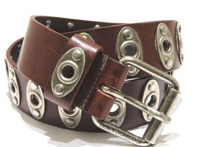 ドルチェ-ガッバーナ スタッズデザイン ベルト 40 85 ダークブラウン レザー × シルバー金具 男女兼用 DOLCE＆GABBANA 7 K