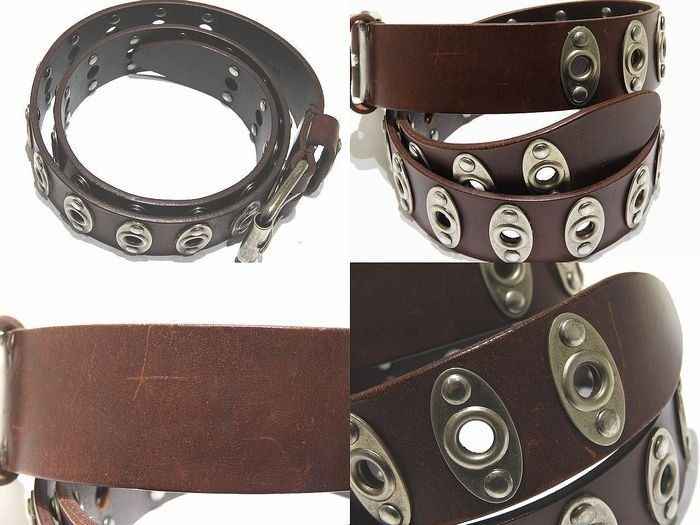 ドルチェ-ガッバーナ スタッズデザイン ベルト 40 85 ダークブラウン レザー × シルバー金具 男女兼用 DOLCE&GABBANA 7K