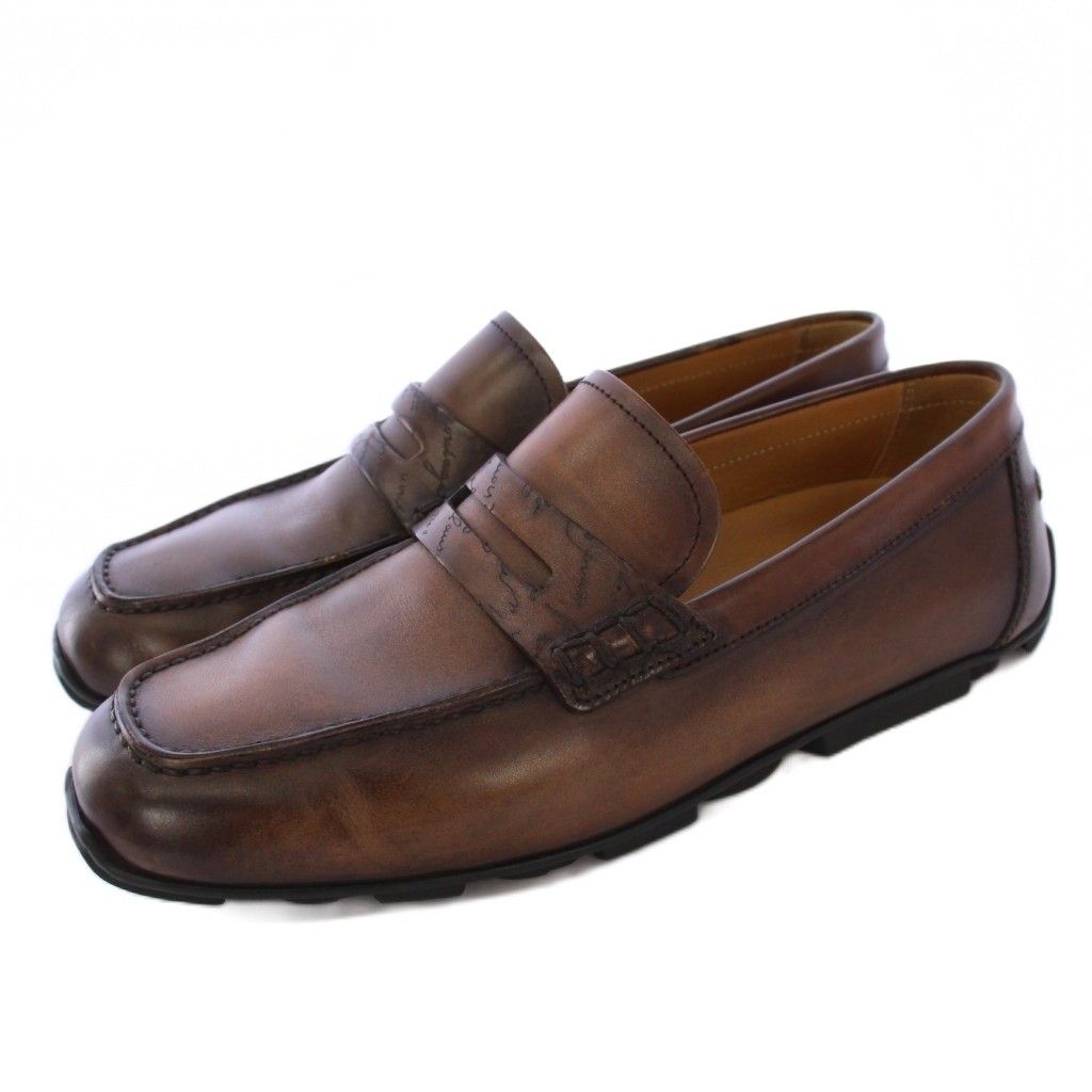 ベルルッティ ローファー メンズ 7.5 ブラウン 1091 カリグラフィー ベルルッティ Berluti カリグラフィー コインローファー モカシン