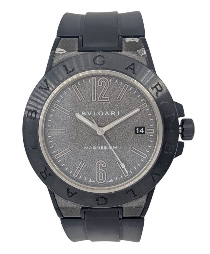 BVLGARI ブルガリ ディアゴノ マグネシウム セラミック ラバー グレー ブラック デイト DG41SMC 自動巻き 時計 箱 保証書付き メンズ